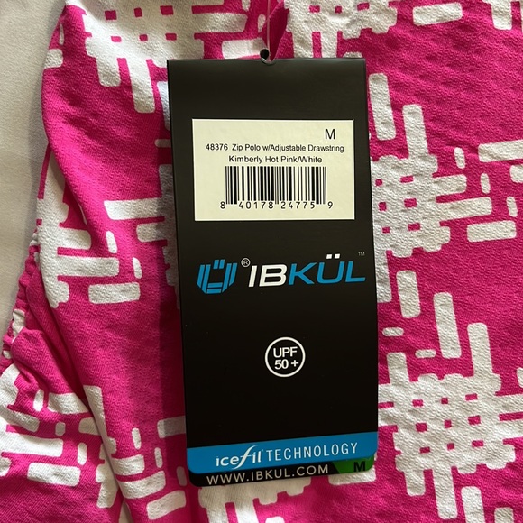 Ibkul Kimberly Print Long Sleeve Polo Quarter Zip in Pink/White Houndstooth - Picture 9 of 12